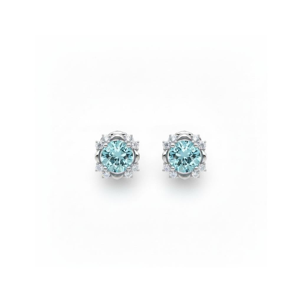 14K White Gold Aquamarine & Diamond Accented Stud Earrings
