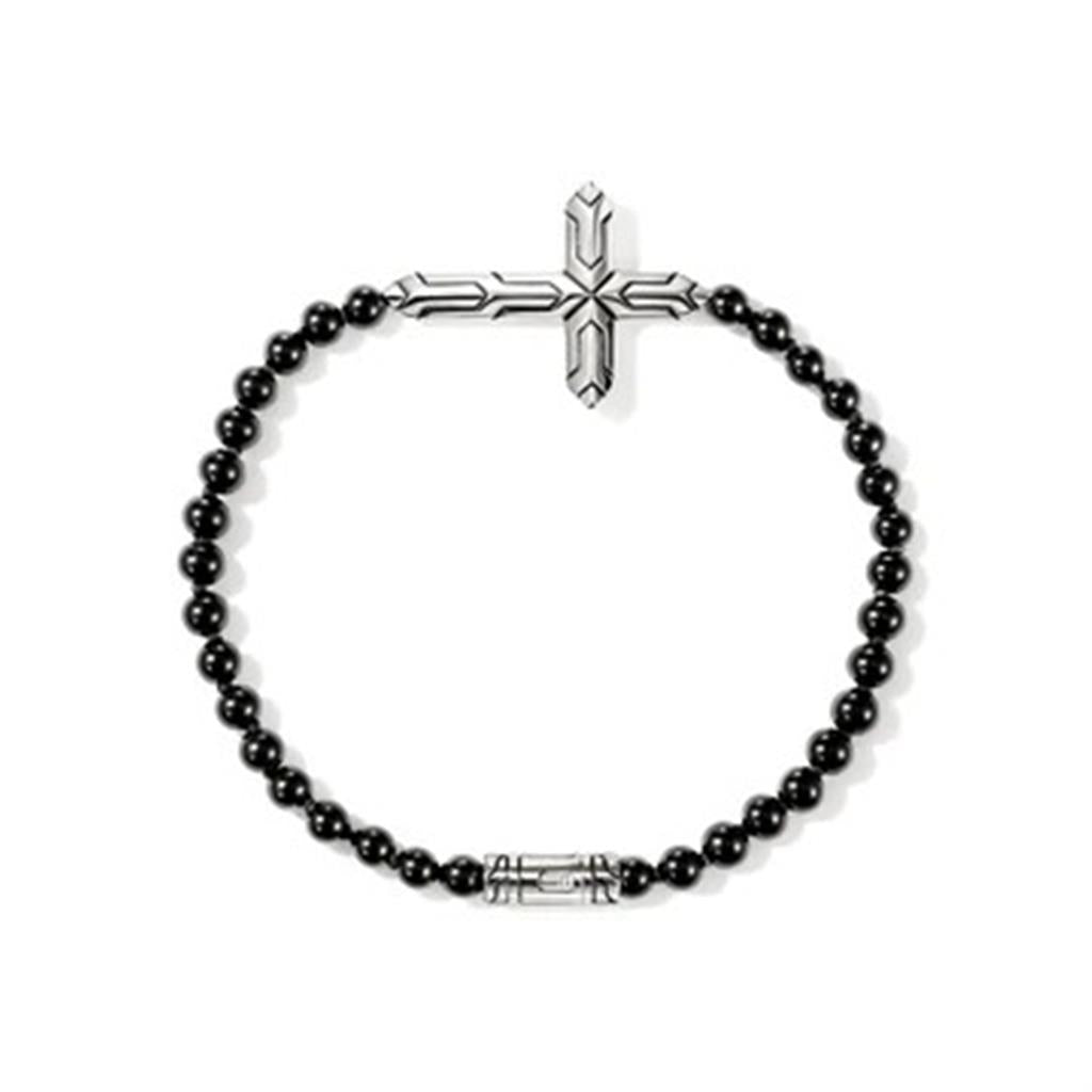 Icon 50 Cross Bracelet | Sterling Silver & Black Onyx 4mm Beads - M
