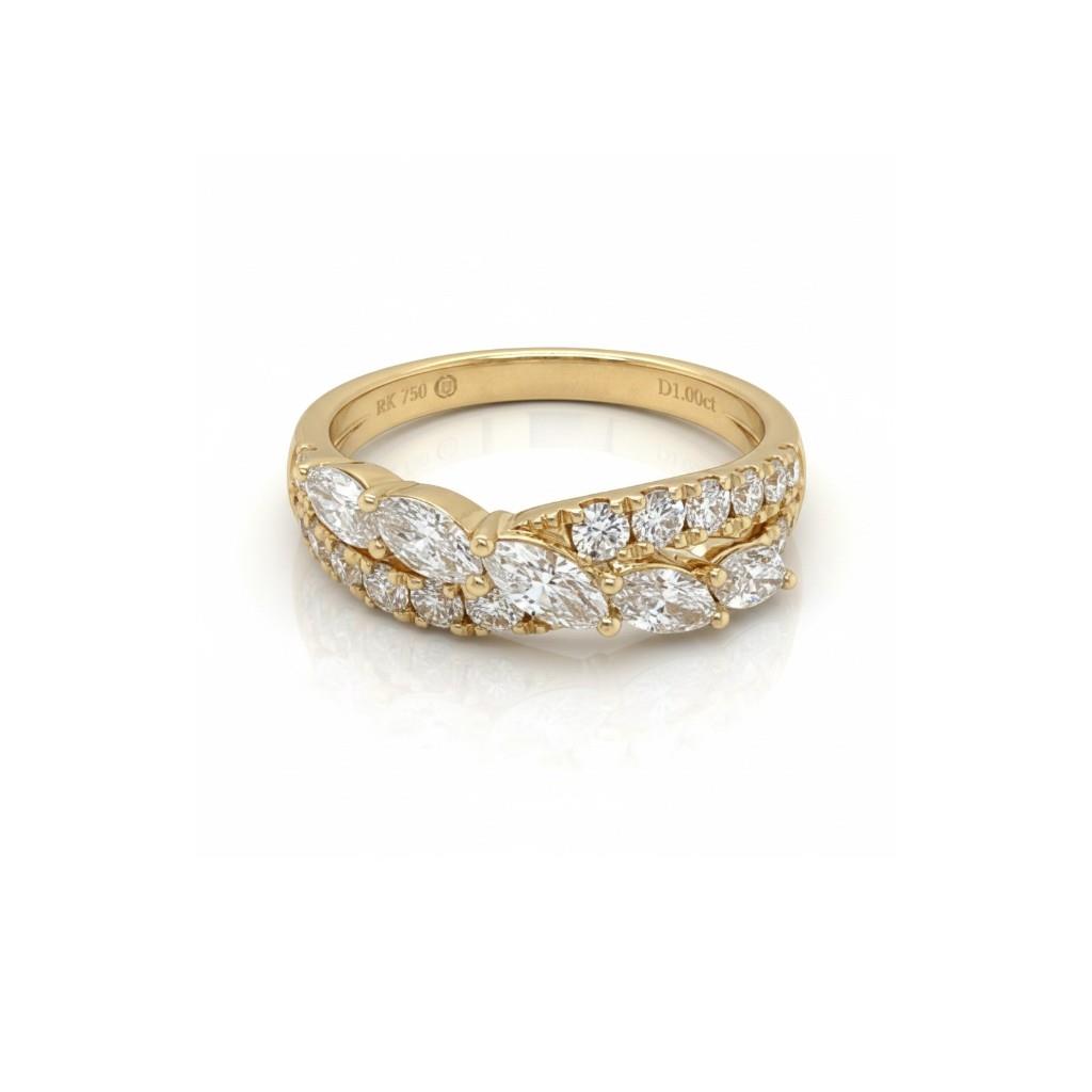 18K Yellow Gold Crossover Diamond Wedding Band