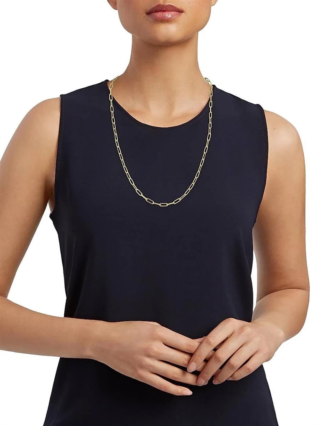 18K Yellow Gold Alternating Polished & Fluted Paperclip Link Chain Necklace 17in