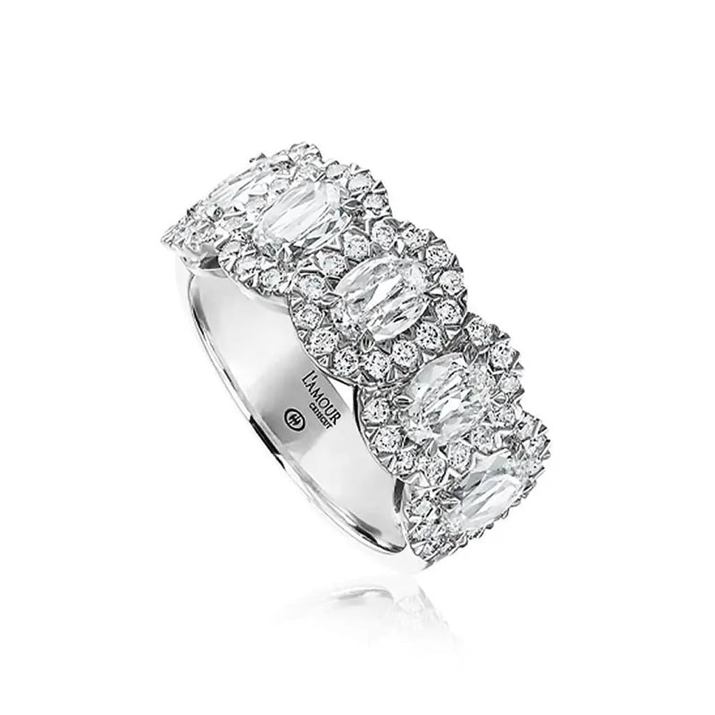 18kt White Gold 7-Stone Halo Diamond Ring - side view