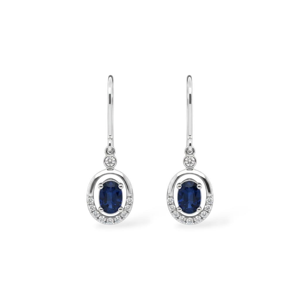 14kt White Gold Sapphire & Diamond Half Halo Dangle Earrings