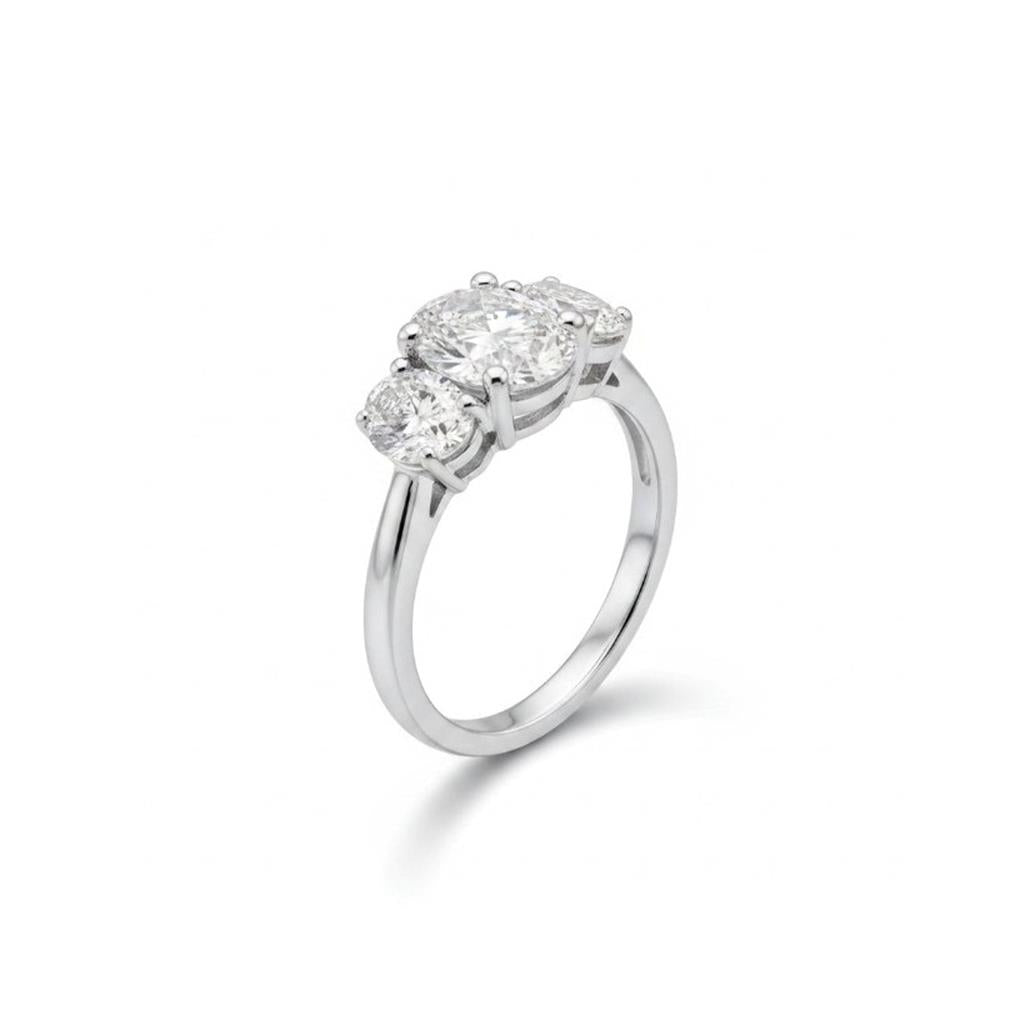 14KT White Gold Three-Stone Oval Diamond Engagement Ring
