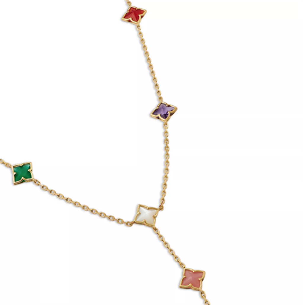 18K Yellow Gold Venetian Princess Carnival Mixed-Stone Flower Station Lariat Necklace | 16"