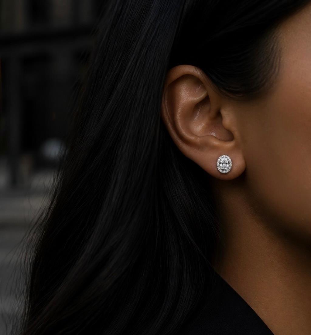 Eternity Oval Diamond Halo Stud Earrings