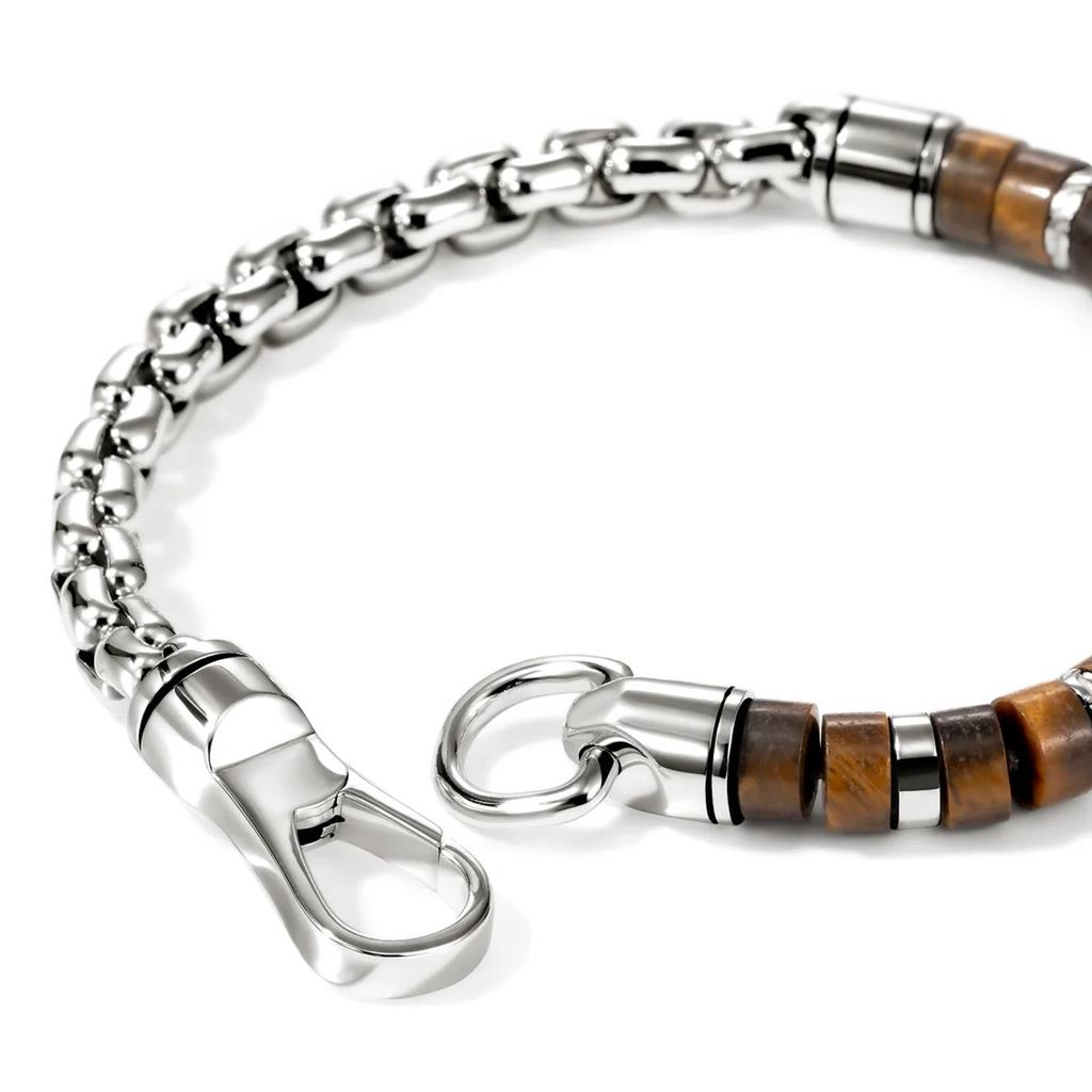 Heishi Chain Bracelet, Sterling Silver, Tiger Eye, 6MM - L
