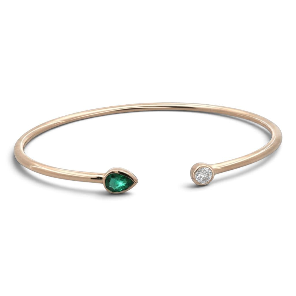 14kt Yellow Gold Emerald & Diamond Cuff Bracelet
