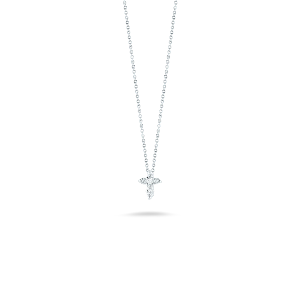 18kt White Gold Baby Cross Diamond & Ruby Pendant (0.11ct, 16–18")
