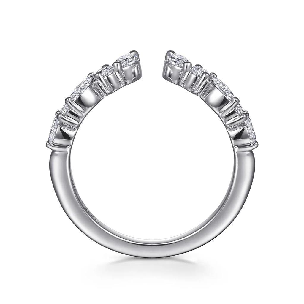14KT White Gold Curved Open Cuff Diamond Wedding Band