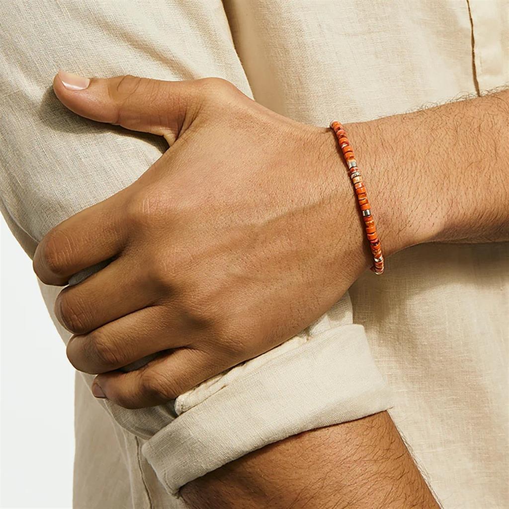 Heishi Bracelet, Sterling Silver - Orange Oyster Shell