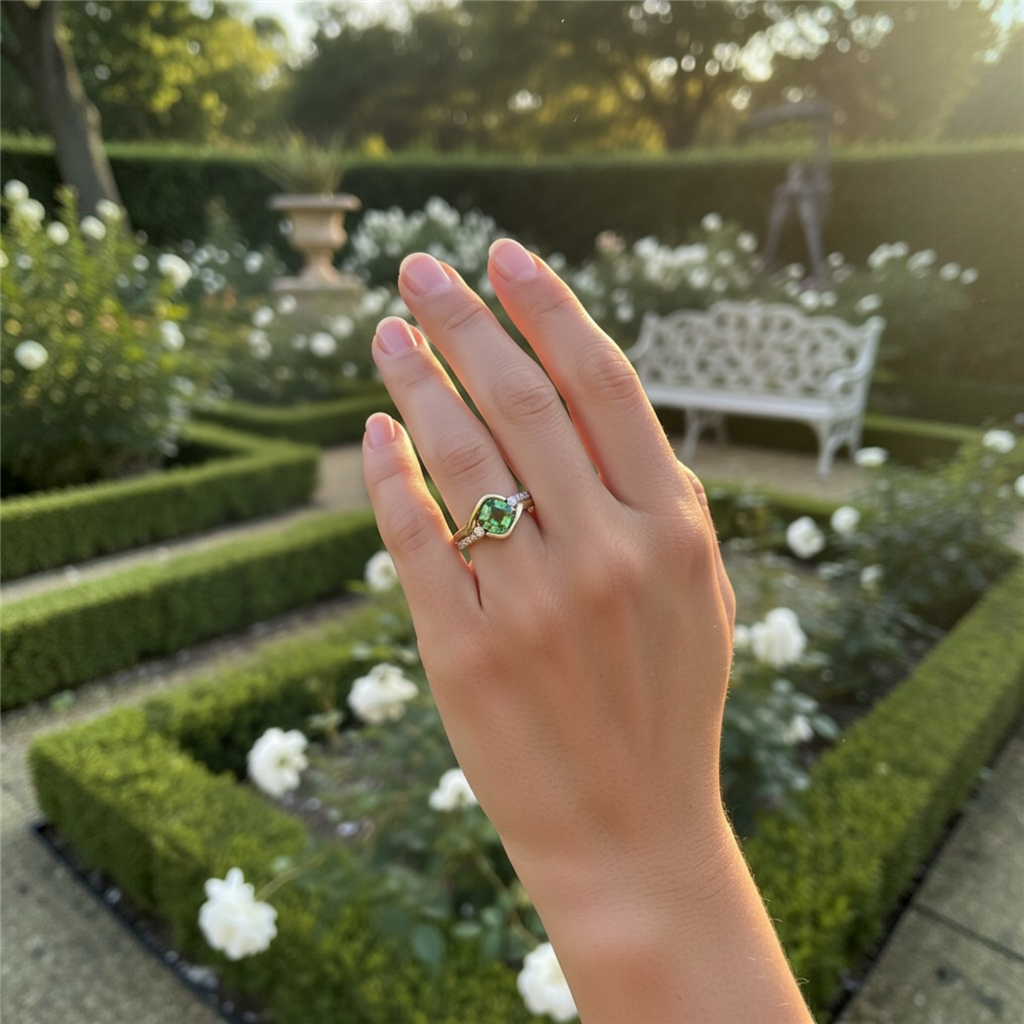 14KT Two-Tone Tsavorite Garnet And Diamond Ring