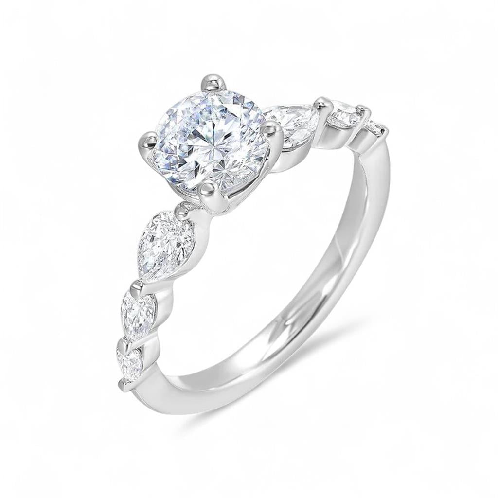 14KT White Gold Round Engagement Ring Semi-Mounting