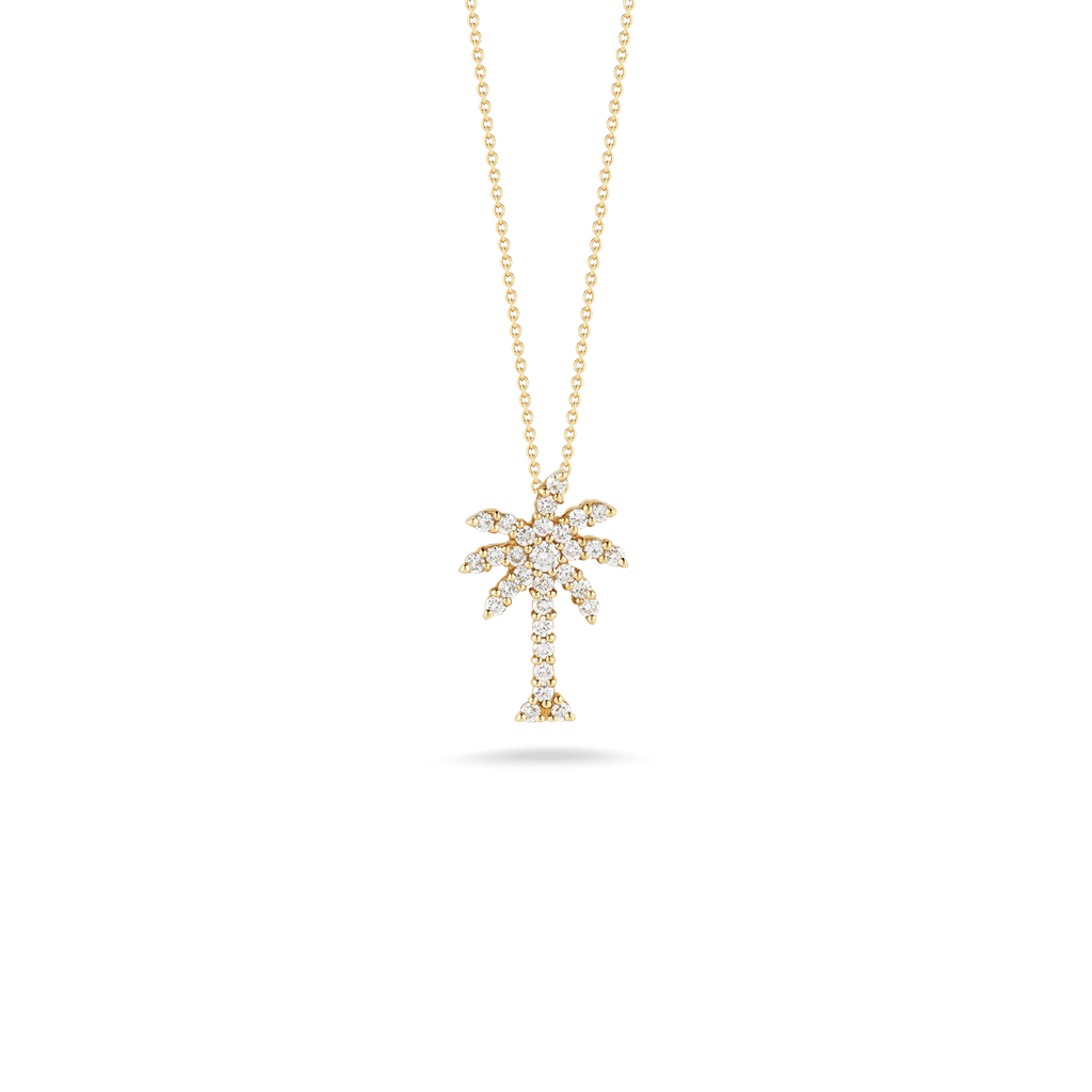 18 KT Yellow Gold Diamond Palm Tree Pendant