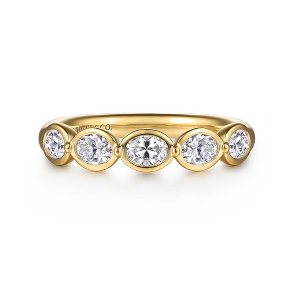 14K Yellow Gold Bezel Oval 5 Stone Diamond Anniversary Band