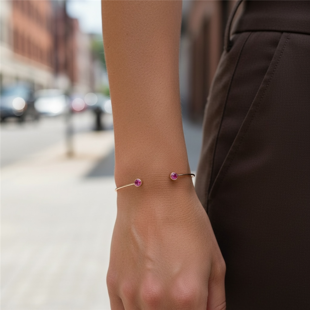 14KT Rose Gold Bezel-Set Pink Tourmaline Cuff Bracelet