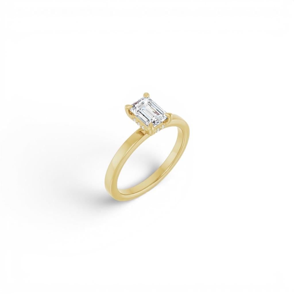 14kt Yellow Gold Emerald-Cut Diamond Hidden Halo Engagement Ring