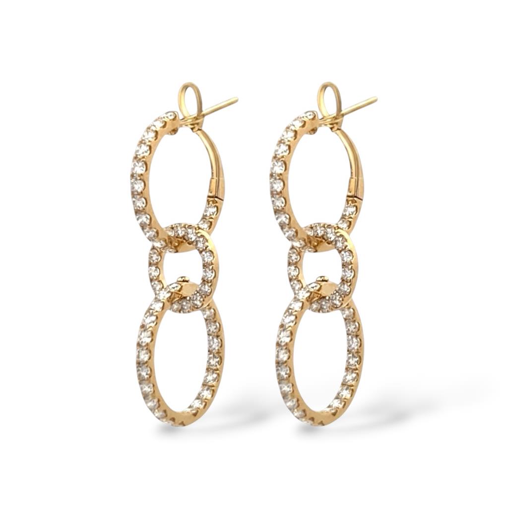18K Yellow Gold Diamond Circle Dangle Fashion Earrings
