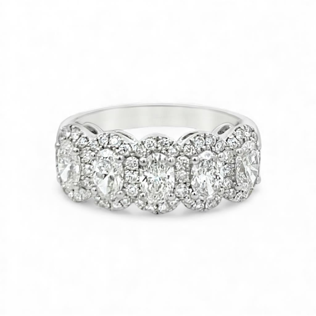5-Stone Oval Diamond Halo Anniversary Band