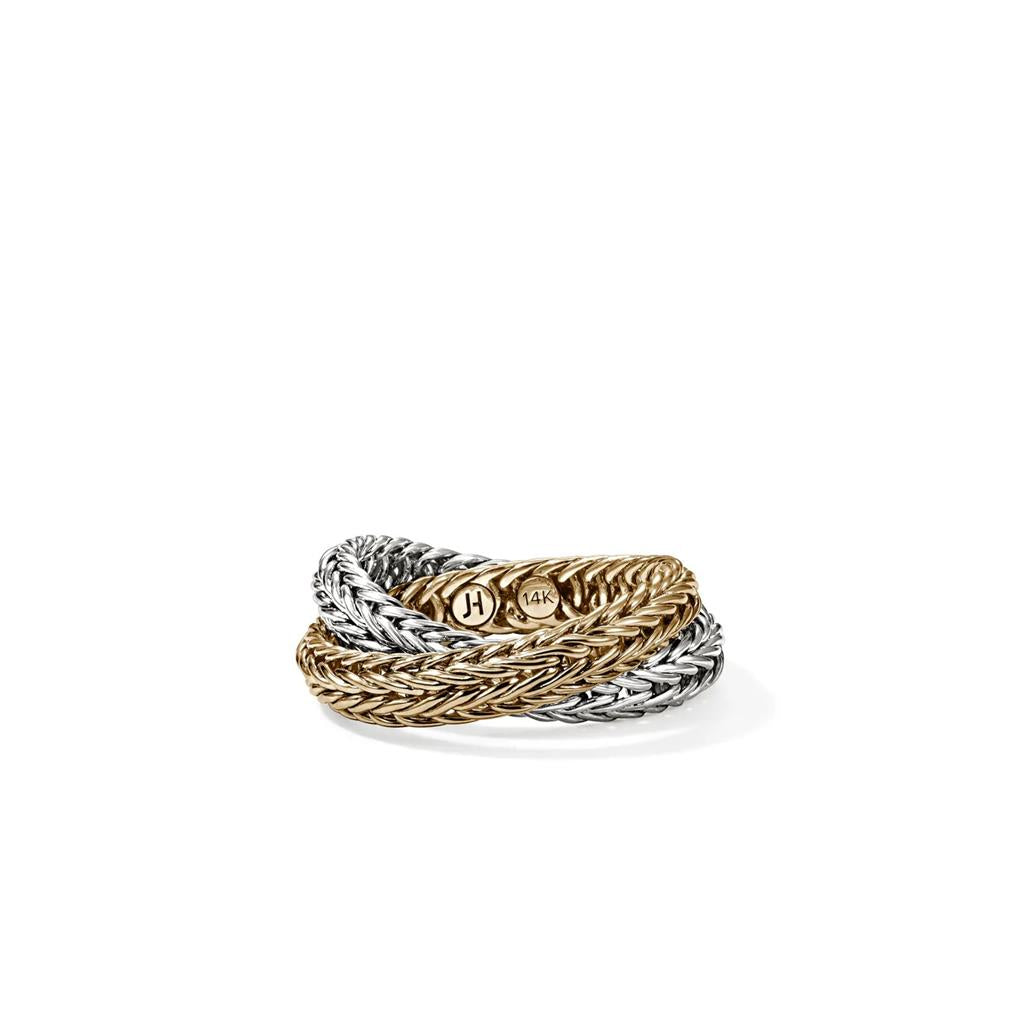 Kami Chain Crossover Ring – 4.5mm Sterling Silver & 14kt Yellow Gold, Size 7 RZZ900825X7