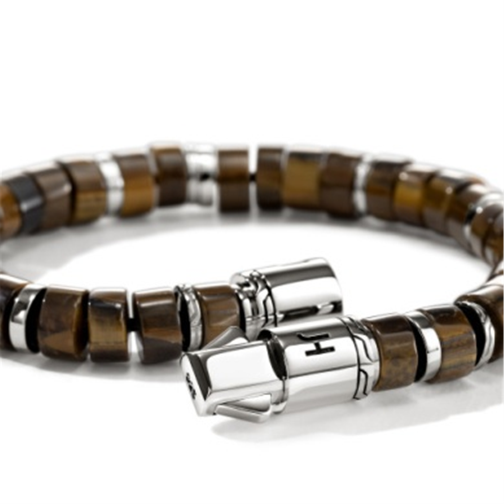 Sterling Silver 8mm Tiger Eye Heishi Bracelet – Size UL