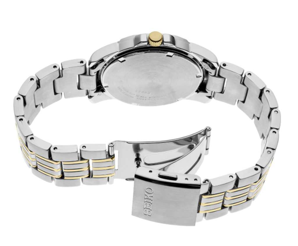 Seiko Essentials Two-Tone Stainless Steel Gray Dial Day-Date Watch - back view