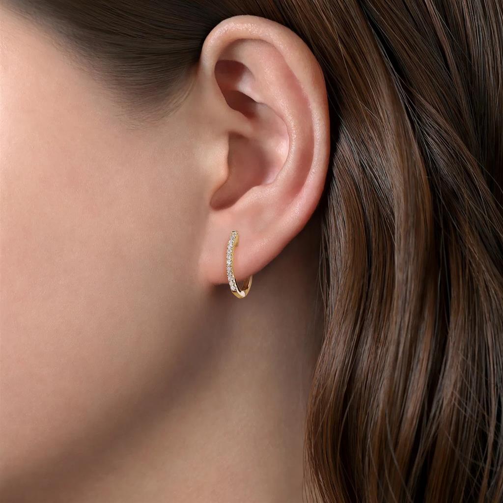 14kt Yellow Gold Classic 15mm Pave Diamond Huggie Hoop Earrings #EG11122Y45JJ
