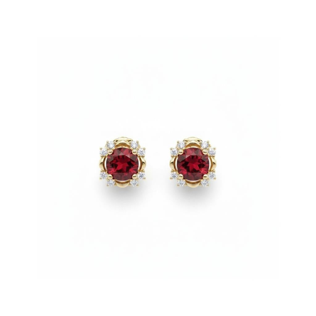 14K Yellow Gold Garnet & Diamond Accented Stud Earrings
