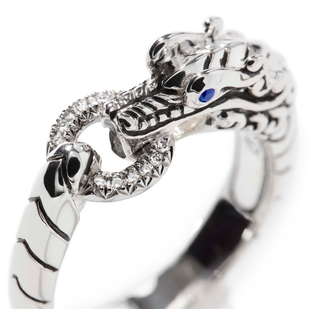 Silver Legends Naga Dragon Head Diamond & Blue Sapphire Ring
