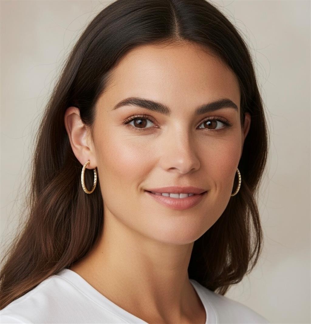 18K Yellow Gold Diamond In And Out Hoop Earrings