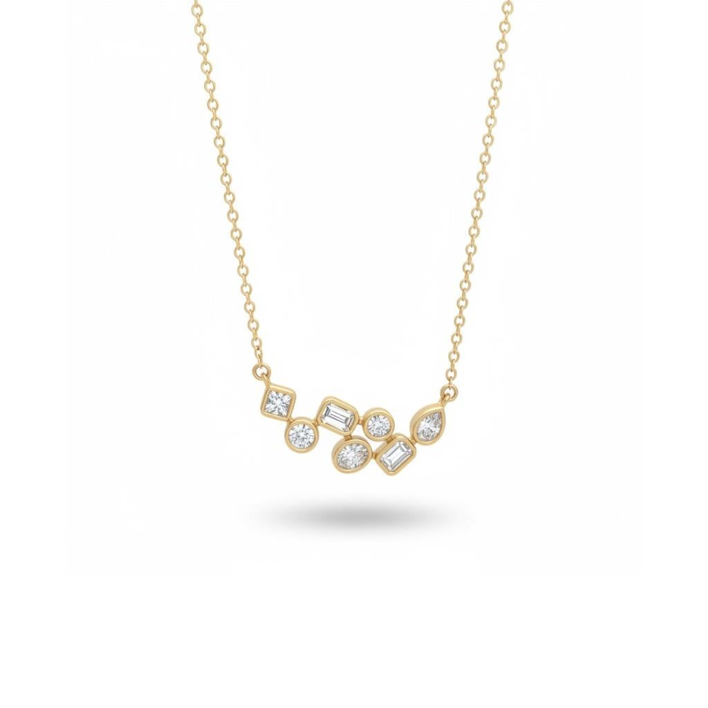 14K Yellow Gold Multi-Shape Bezel-Set Diamond Cluster Necklace – 0.43ctw