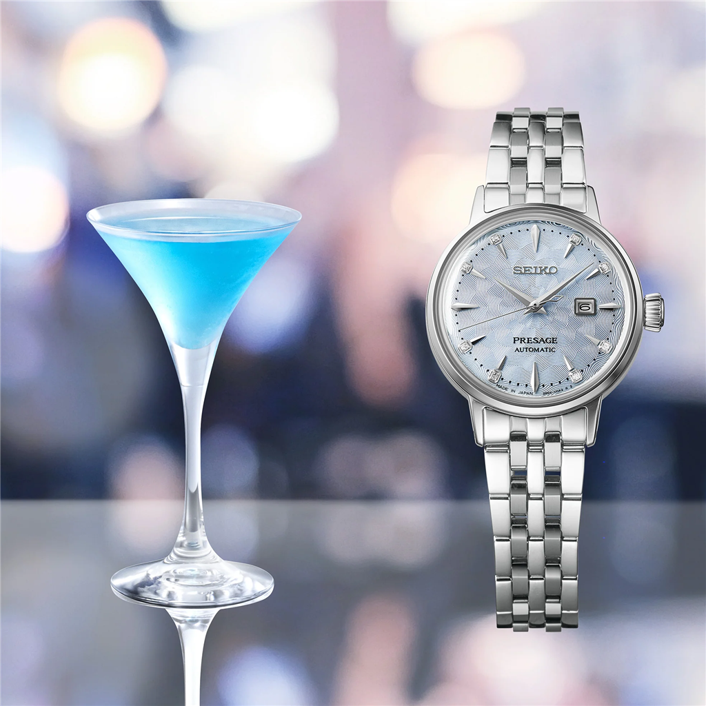 Seiko Stainless Steel Light Blue Diamond Dial Presage Watch - SRE007