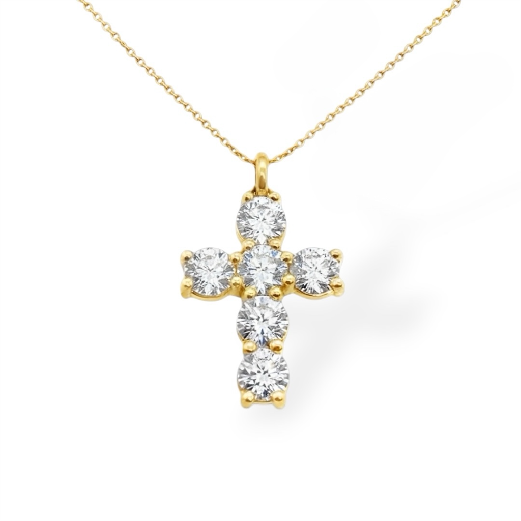 14 Kt Yellow Gold Diamond Cross Pendant