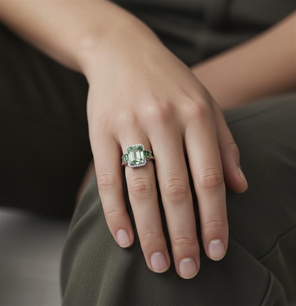 18K White Gold Green Tourmaline, Tsavorite & Diamond Fashion Ring | 11.45 CTW
