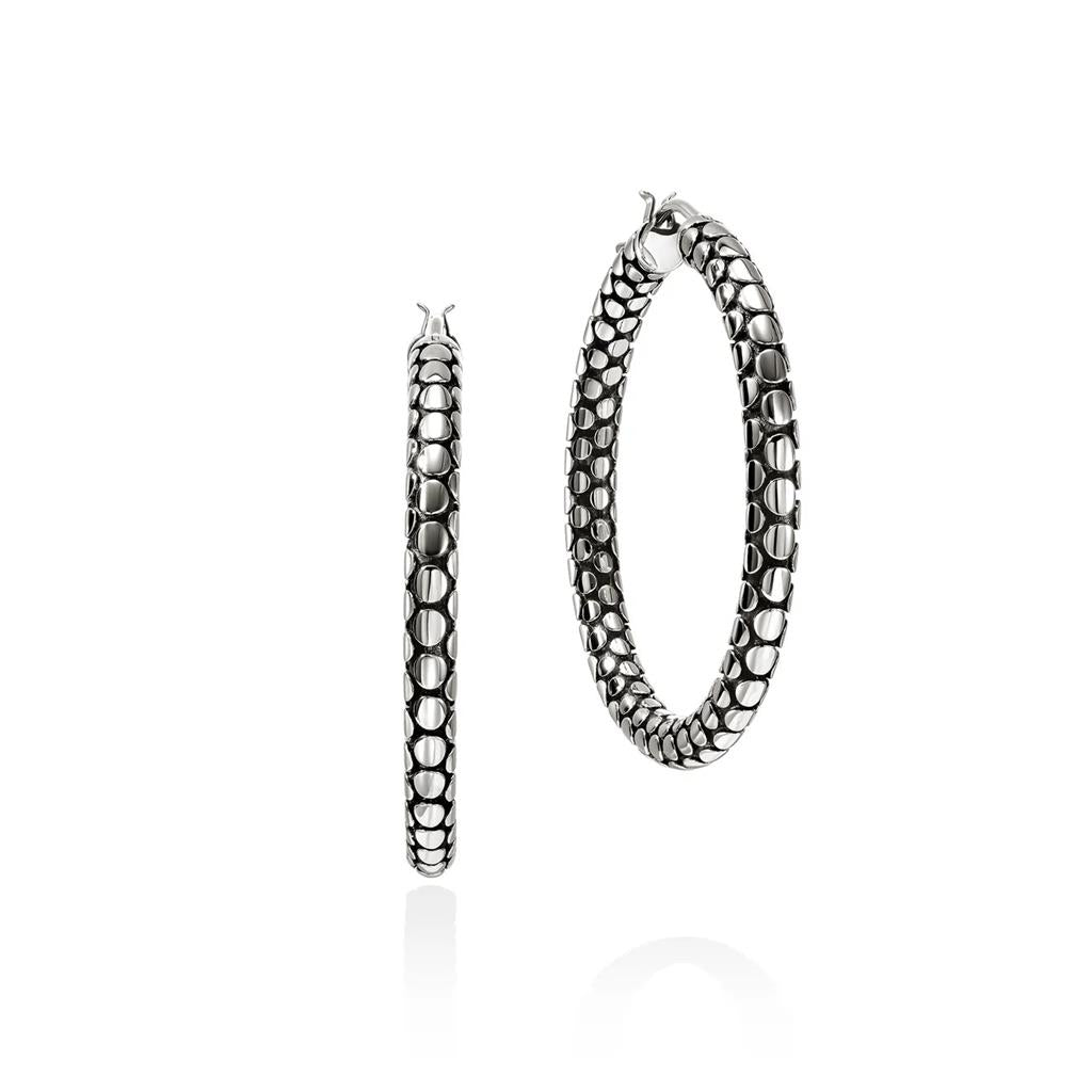 Dot Hoop Earrings, Sterling Silver, 37MM