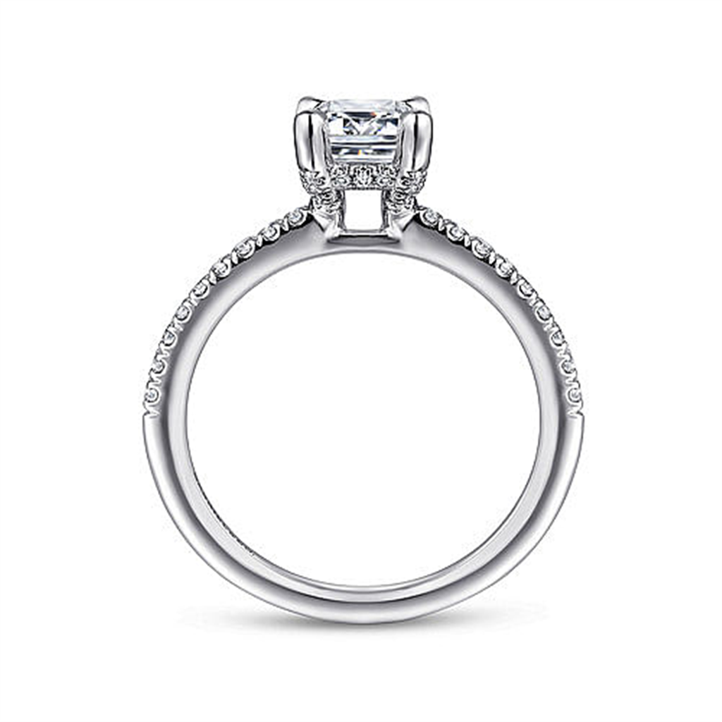 14KT White Gold Emerald Hidden Halo Diamond Engagement Ring