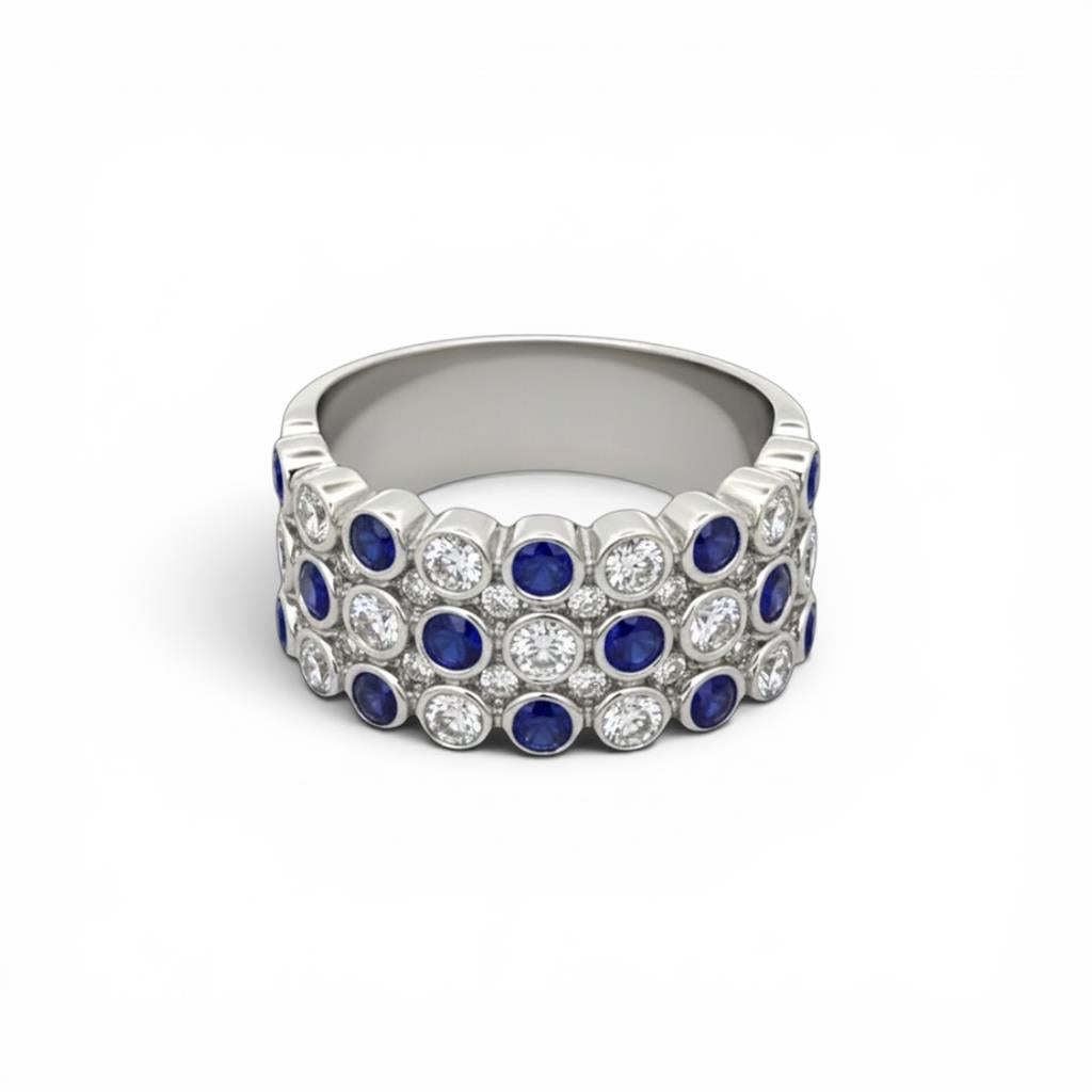 18K White Gold Diamond & Sapphire Circle Fashion Ring | 1.54 CTW