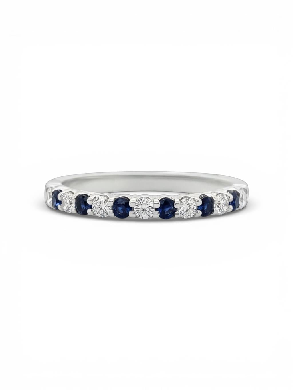14KT White Gold Diamond & Sapphire Band