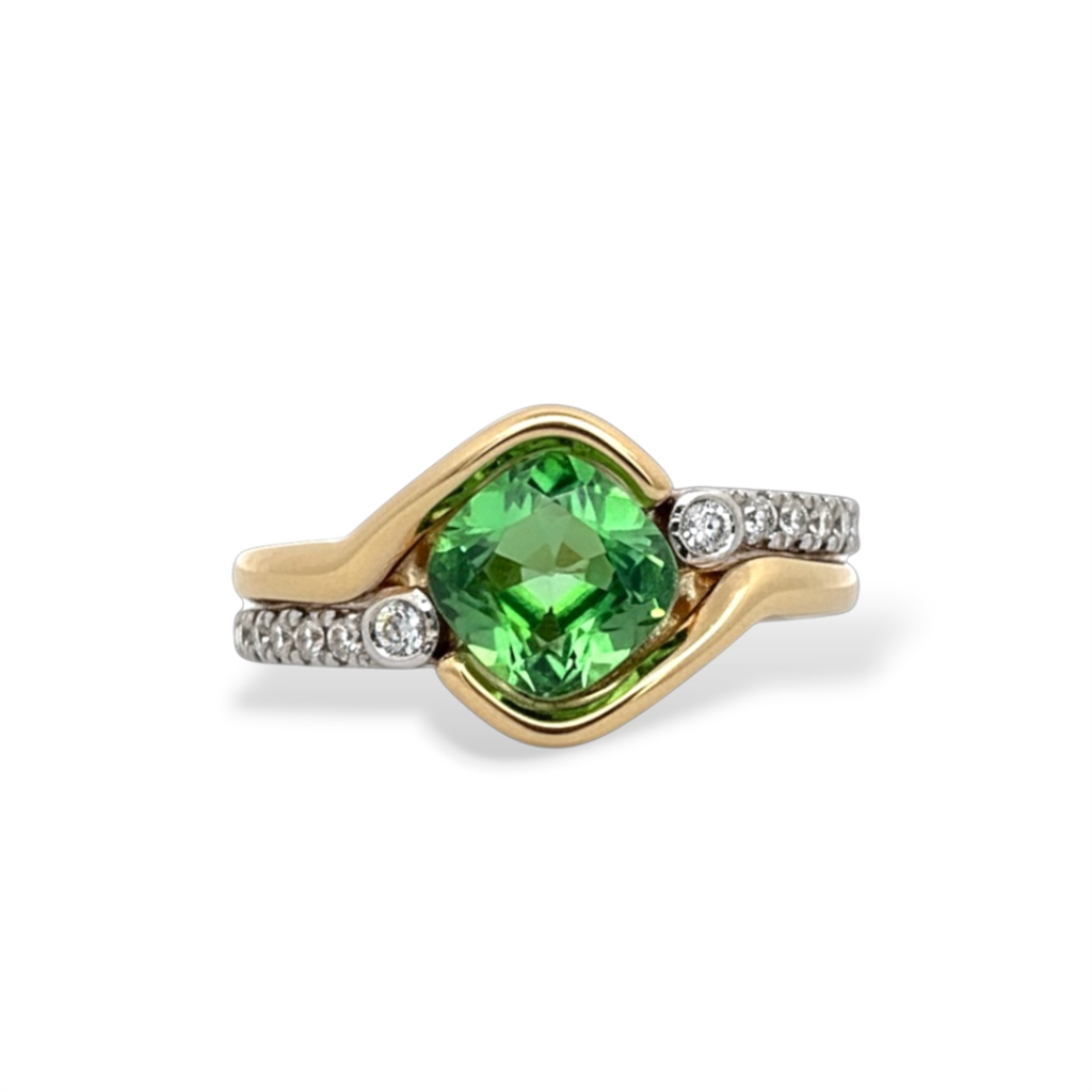 14KT Two-Tone Tsavorite Garnet And Diamond Ring