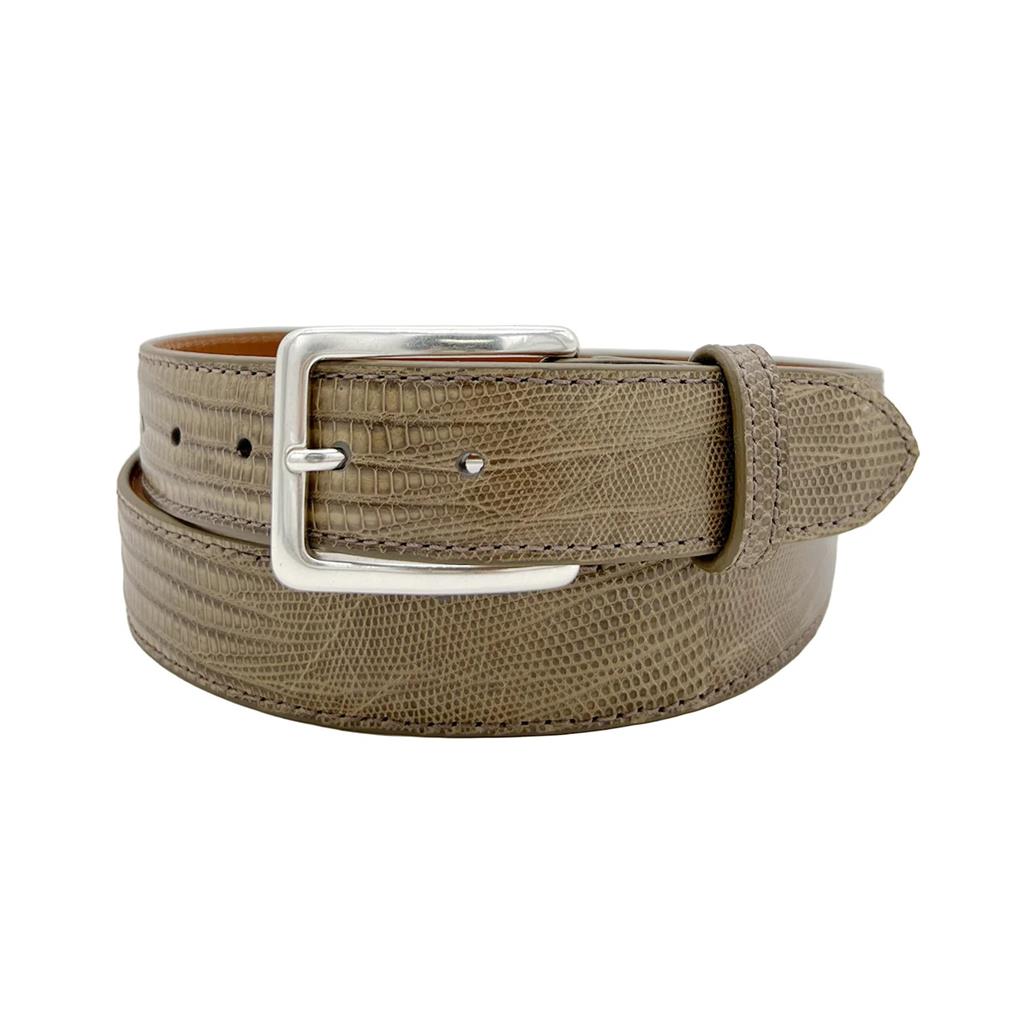 40mm Taupe Lizard Leather Belt with Matching Stitching