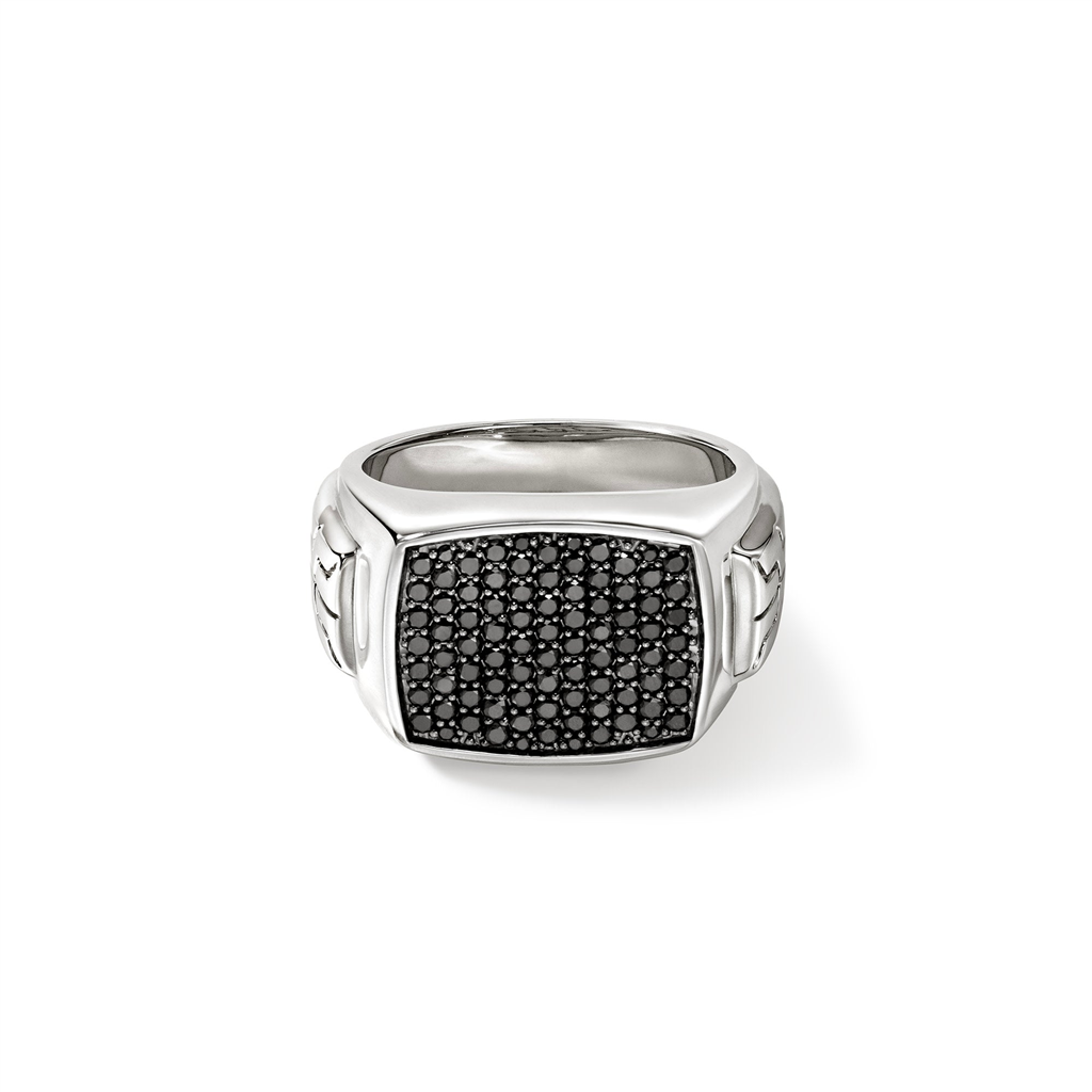 Sterling Silver Pavé Black Sapphire Signet Ring