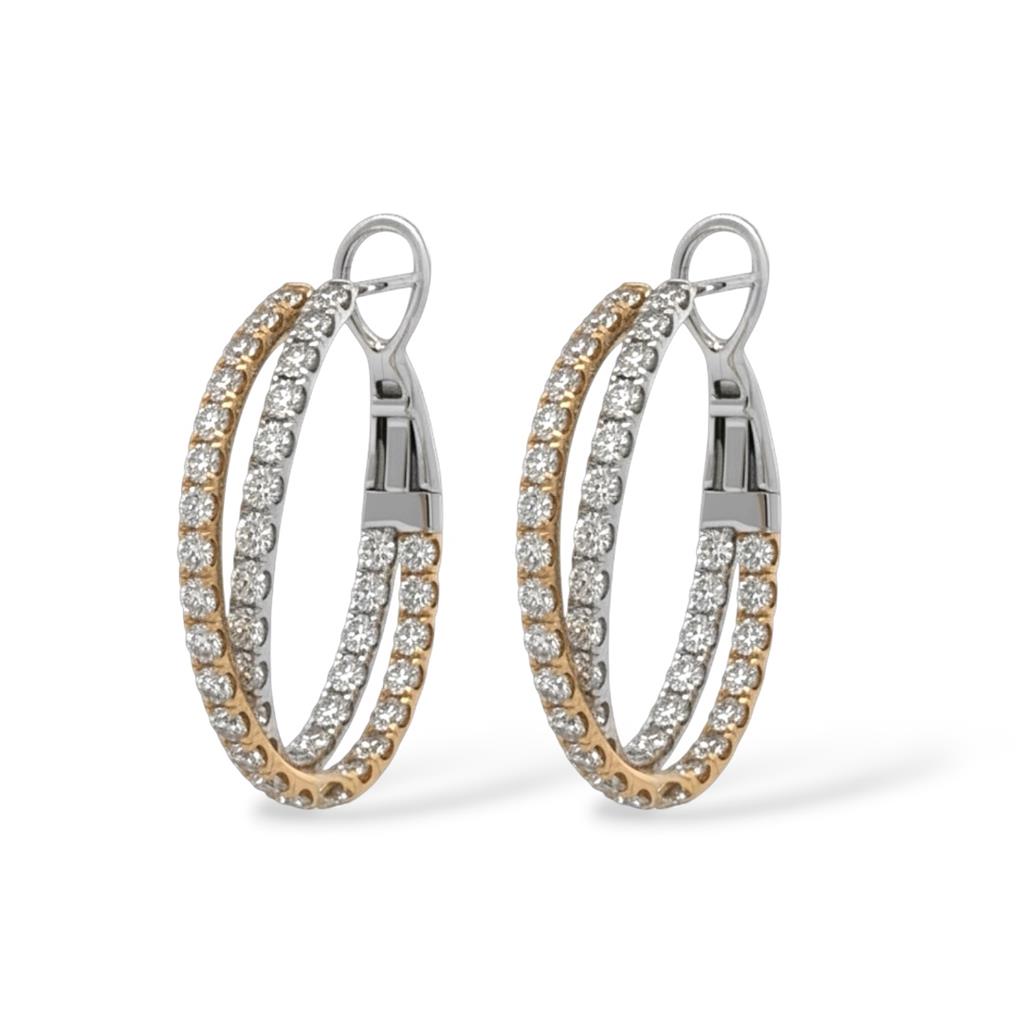18K Two-Tone Oval Crossover Diamond Hoop Earrings