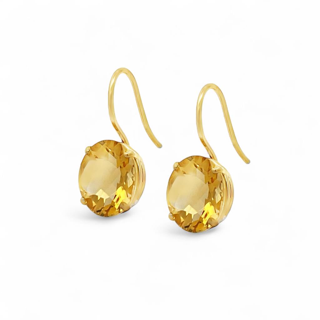 14KT Yellow Gold Oval Citrine Bishop Hook Earrings