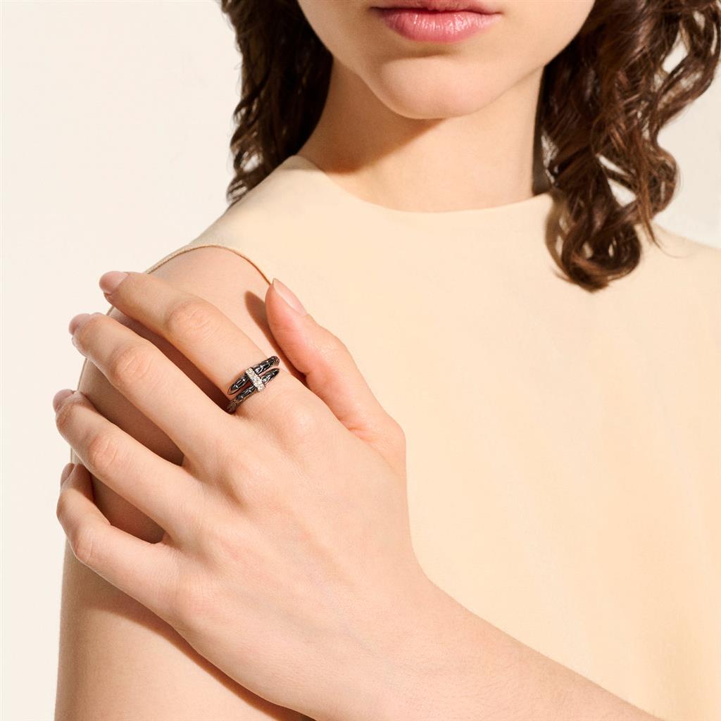 Sterling Silver with Black Rhodium Diamond Spear Single Wrap Ring