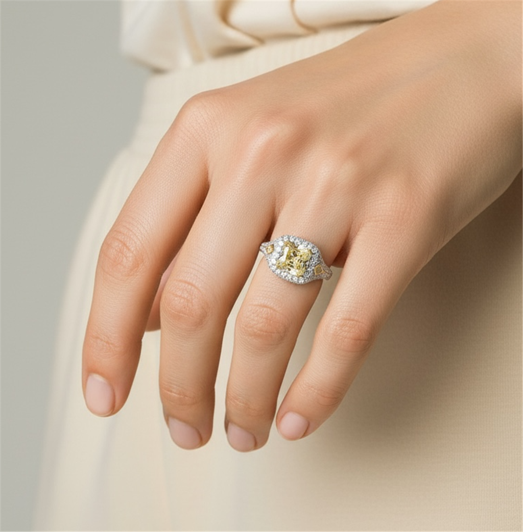 Platinum And 18Kt Yellow Gold Fancy Yellow Diamond Ring