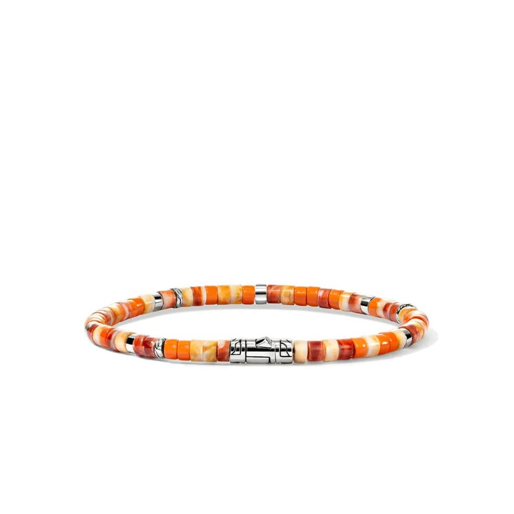 Heishi Bracelet, Sterling Silver - Orange Oyster Shell