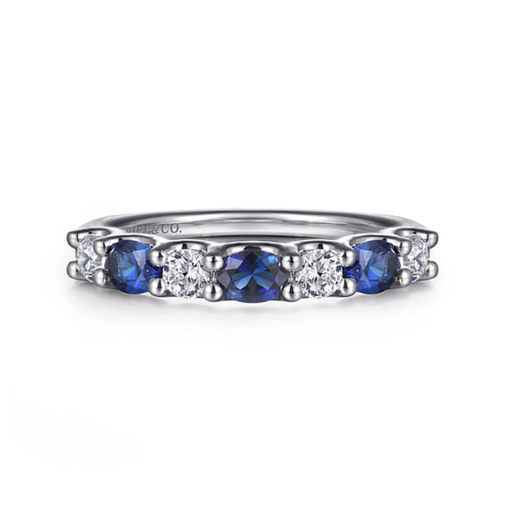 14K White Gold Sapphire & Diamond Alternating Stone Ring