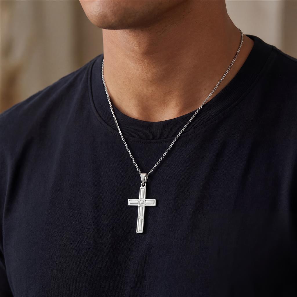 Sterling Silver Geometric Cross Pendant