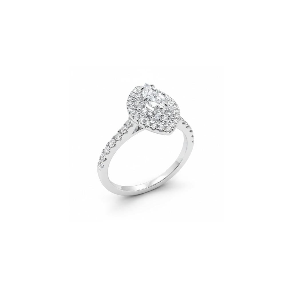 14K White Gold Marquise Diamond Double Halo Engagement Ring 1.25ct