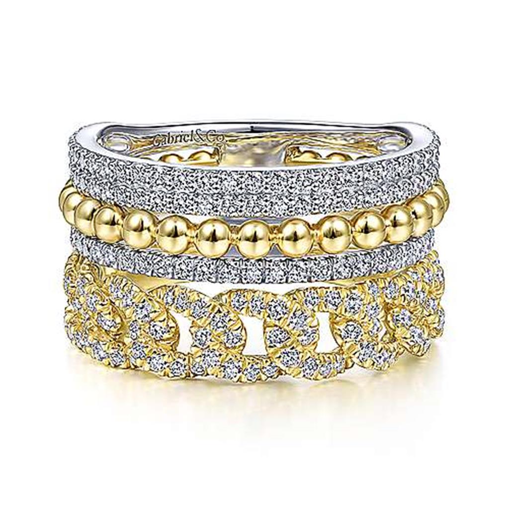 14 Kt White-Yellow Gold Bujukan Diamond Easy Stackable Ring