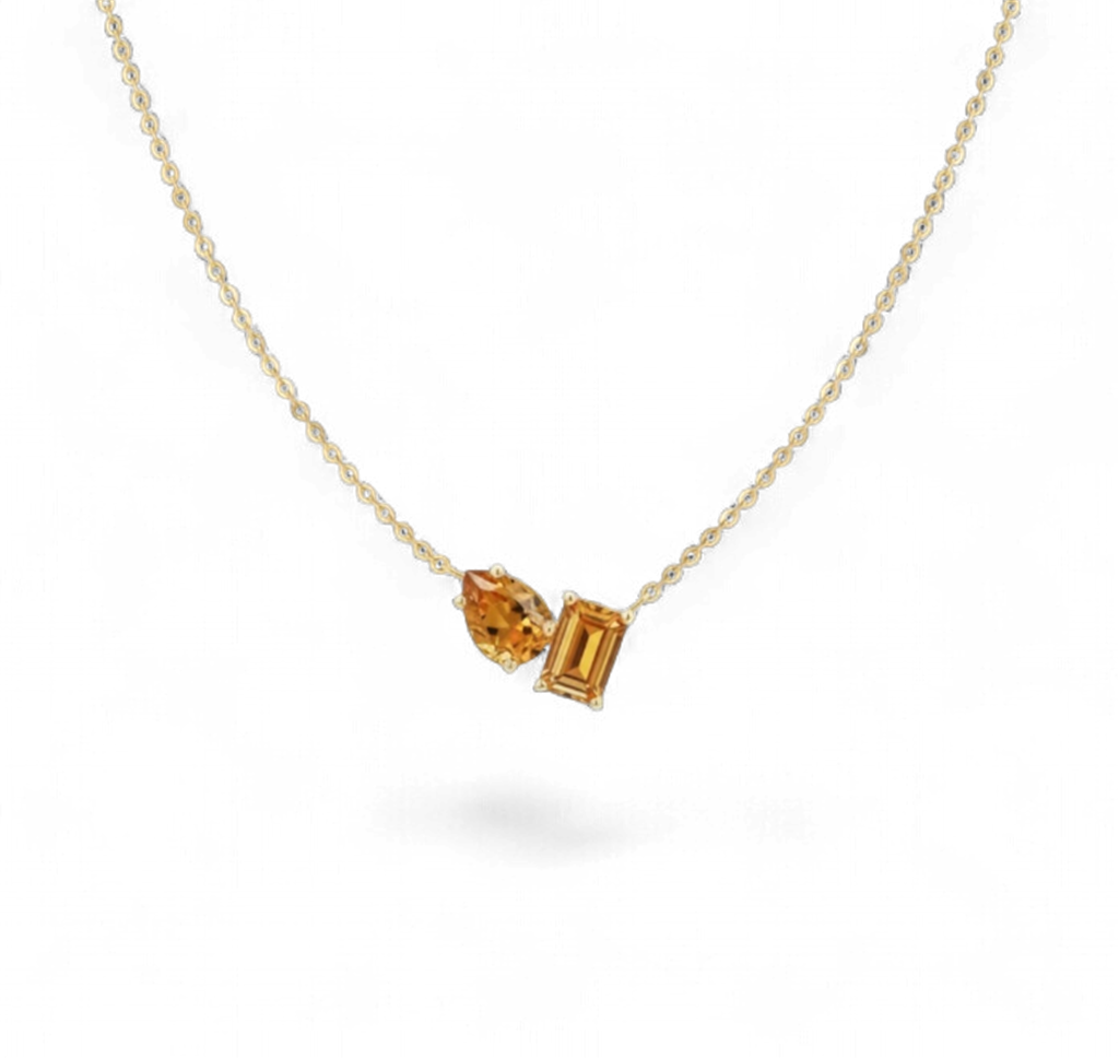 14KT Yellow Gold Citrine Toi Et Moi Necklace